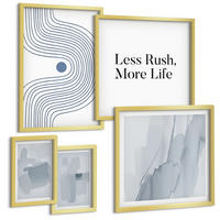 BILDER SET 5er Set - 50x50 cm & 20x30 cm & 40x60 cm Goldrahmen - Abstrakte Aquarellkompositionen - Goldfarben, Kunststoff (40/60cm) - TULUP
