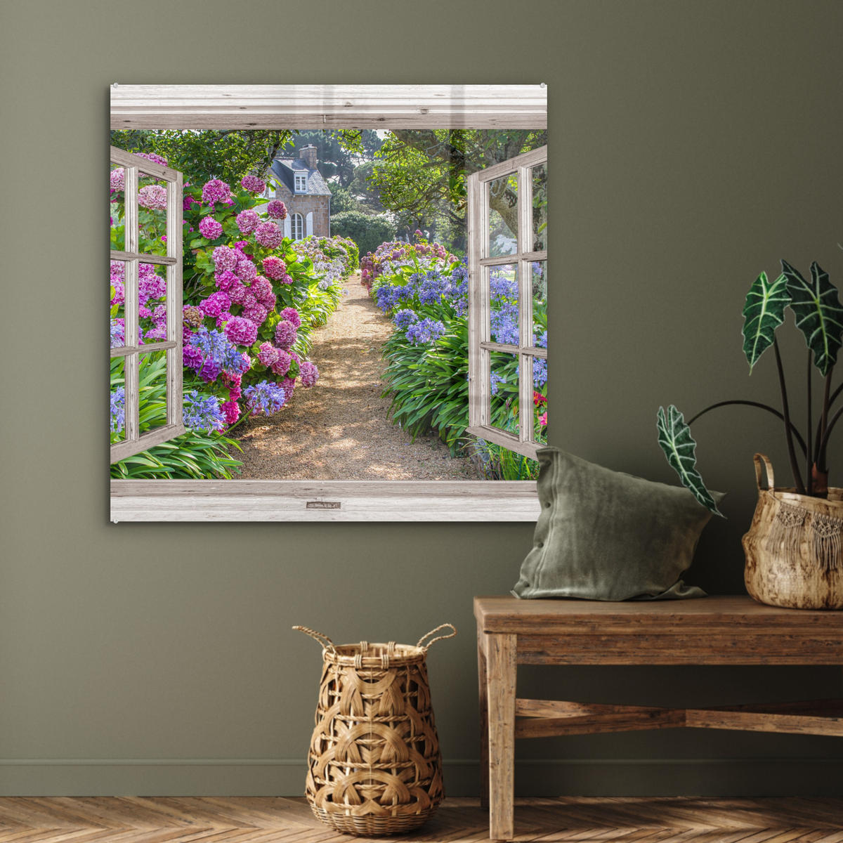 ACRYLGLASBILD Hortensie - Durchsichtig - Blumen - Sommer - Lila - Weg 90x90 cm - Lila, Glas (90/90cm) - MuchoWow