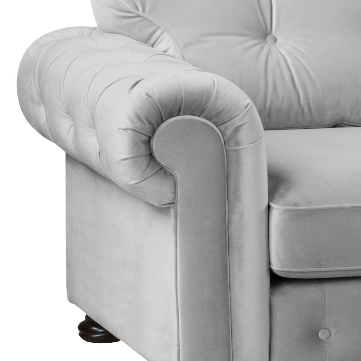 ECKSOFA mit Longchair - Samt - Hellgrau, Holz/Textil (302/166cm) - home24