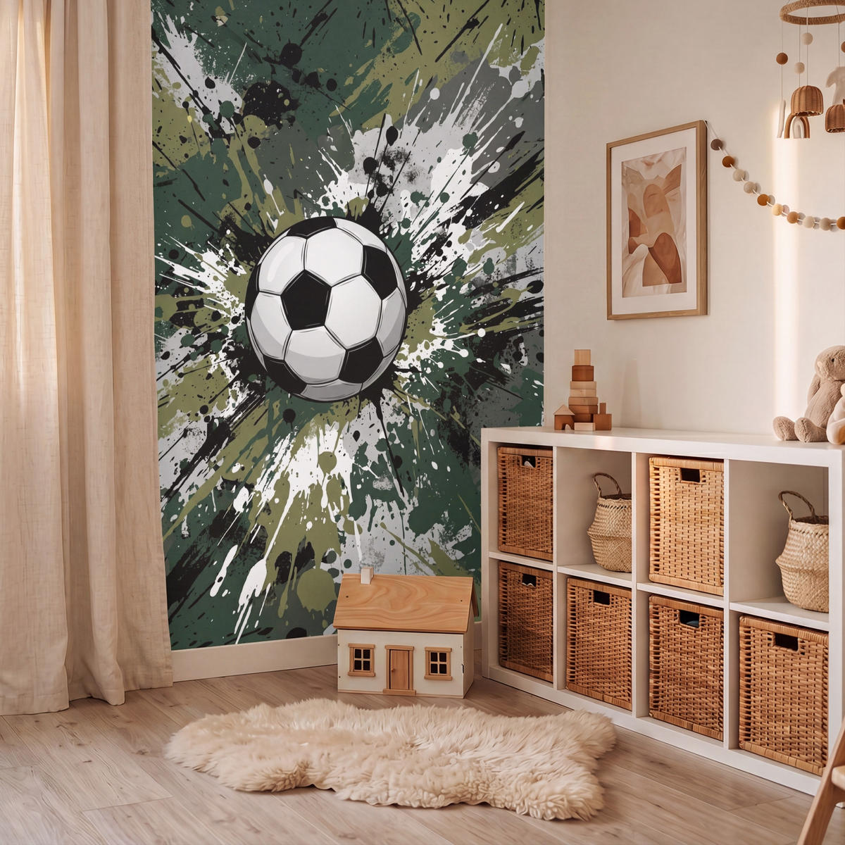 KINDERTAPETE - Fußball - Farbe - Spritzer - Grün - 160x220 cm - Dunkelgrün, Papier (160/220cm) - OnlyWow
