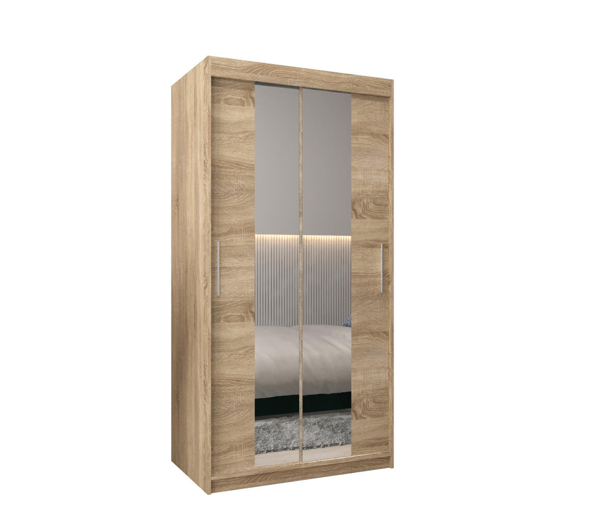 SCHWEBETÜRENSCHRANK 200/100/62 2-türig - Silberfarben/Sonoma Eiche, Holz/Kunststoff (100/200/62cm) - MÖBEL KRYSPOL