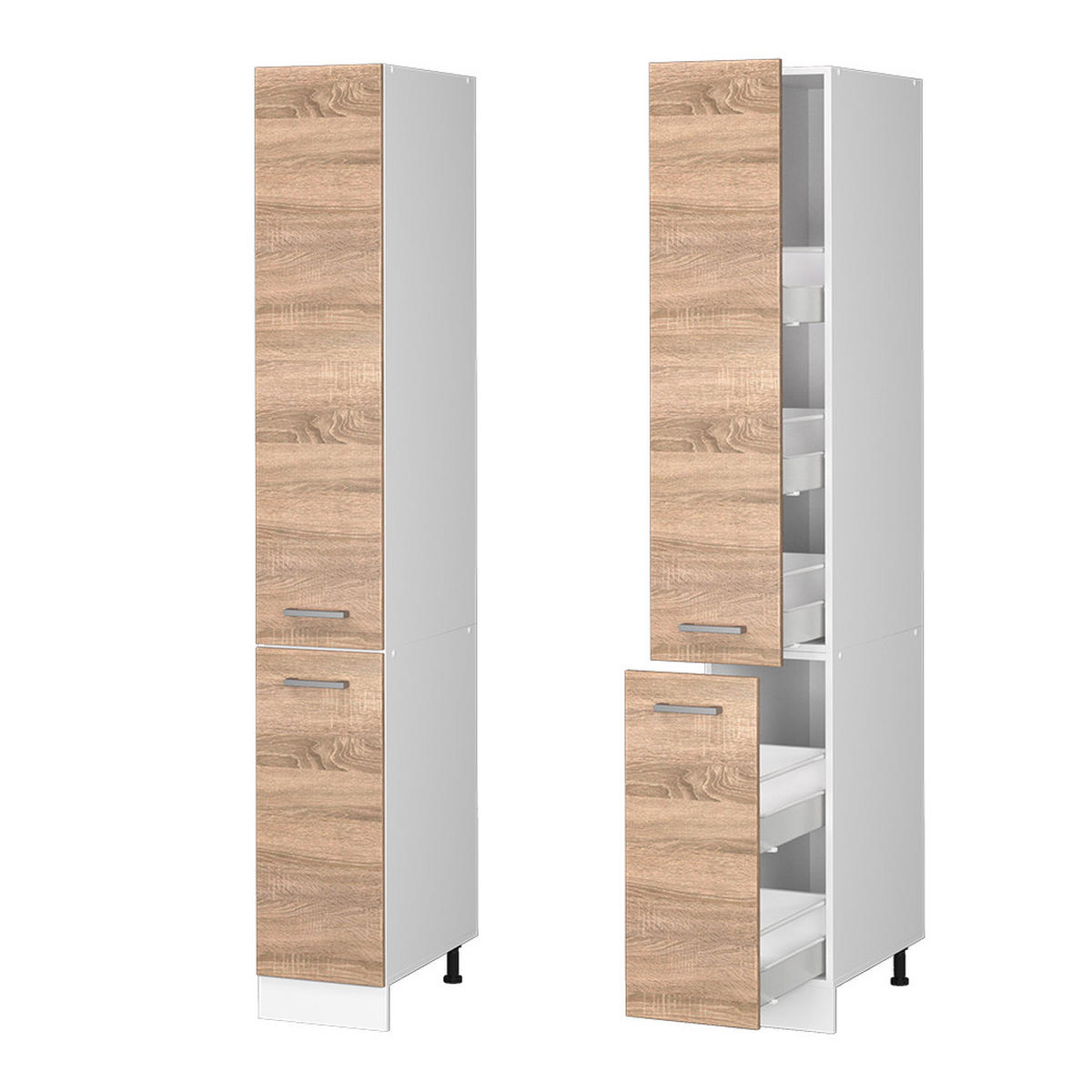 APOTHEKERSCHRANK R-Line Sonoma 30 cm - Weiß/Sonoma Eiche, Holzwerkstoff (30/206.8/57.2cm) - Vicco