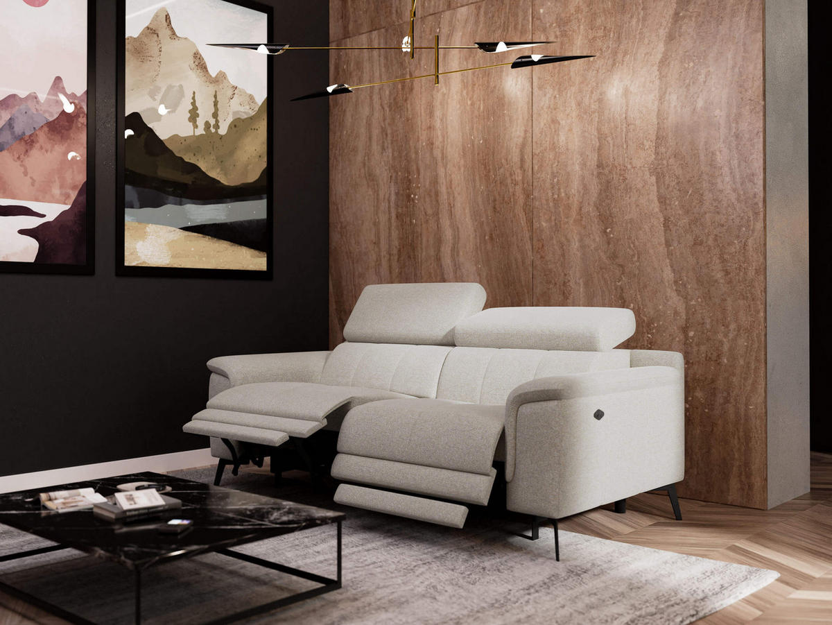 RELAXSOFA FIERO 3-Sitzer mit 2 Relaxfunktionen, hellgrau - Hellgrau/Schwarz, Holzwerkstoff/Textil (212/82/103cm) - Courtois Laville