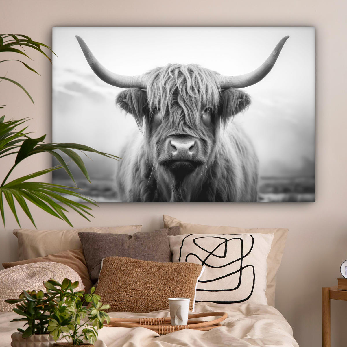 OBRAZ NA PLÁTNE Škótsky horal - hmla - čierna - biela 120x80 cm - sivá, textil (120/80cm) - MuchoWow