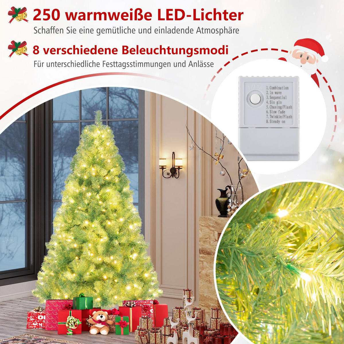 WEIHNACHTSBAUM Tannenform mit warmweißen LEDs 180 cm fruchtgrün - Grün, Metall (180cm) - COSTWAY
