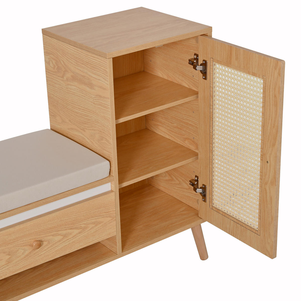 SCHUHSCHRANK aus MDF & Spanplatte 95,5x35x80,5cm in Natur mit Sitzkissen - Naturfarben, Holzwerkstoff (95.5/80.5/35cm) - Modfu