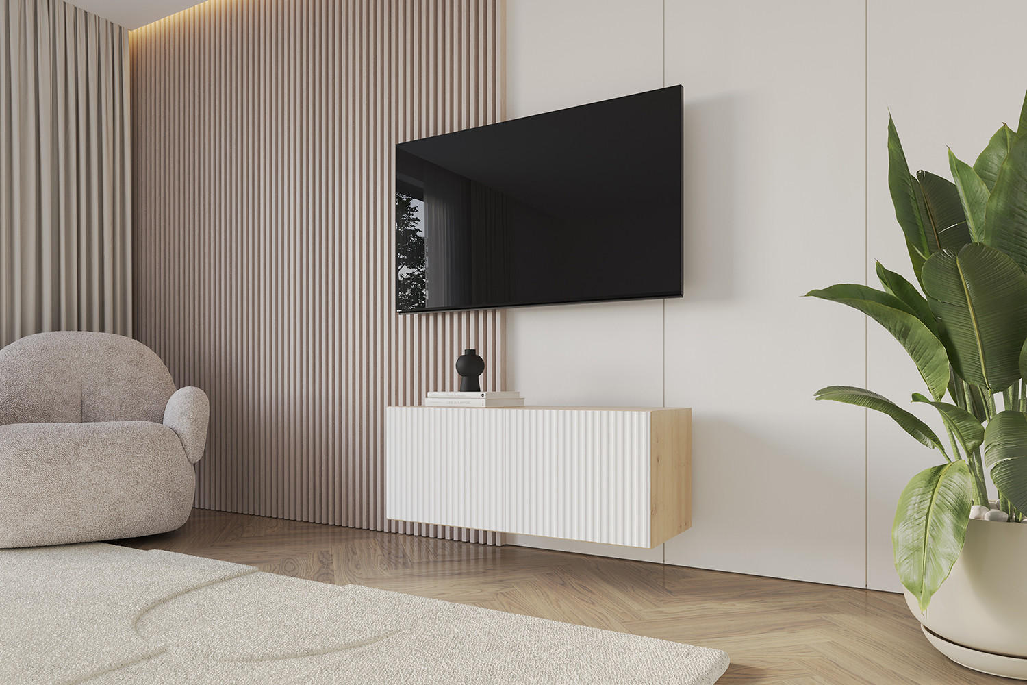 LOWBOARD NOA-2-W 100x40x41 cm - Artisan / Weiß - Weiß, Holzwerkstoff (100/40/41cm) - ALTDECOR