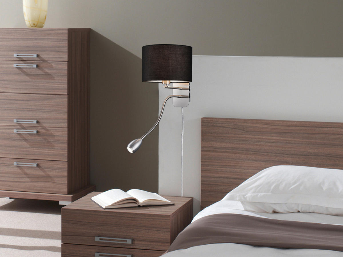 LED-WANDLAMPE Schwarz Höhe 23,5cm, mit Flexarm, Schalter, Kabel & Stecker - Schwarz, Textil (34/20/23cm) - meineWunschleuchte
