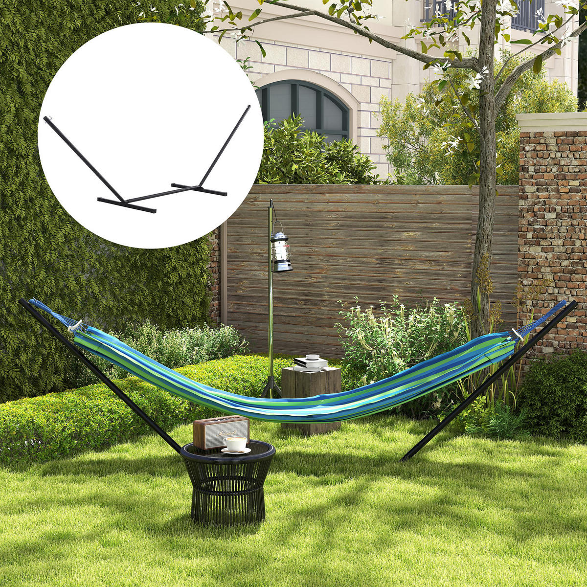 HÄNGEMATTENGESTELL DE-07055 für Hängematten bis 360 cm, wetterfest, bis 120 kg - Schwarz, Metall (92/360/112cm) - ComfortXL