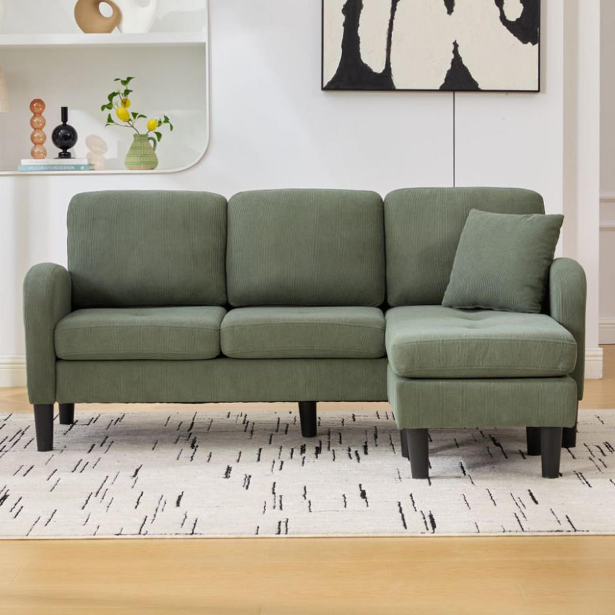 ECKSOFA L-Form Cordbezug mit modularer Chaiselongue Grün 166/118/77 cm - Grün, Textil (166/118cm) - Redom