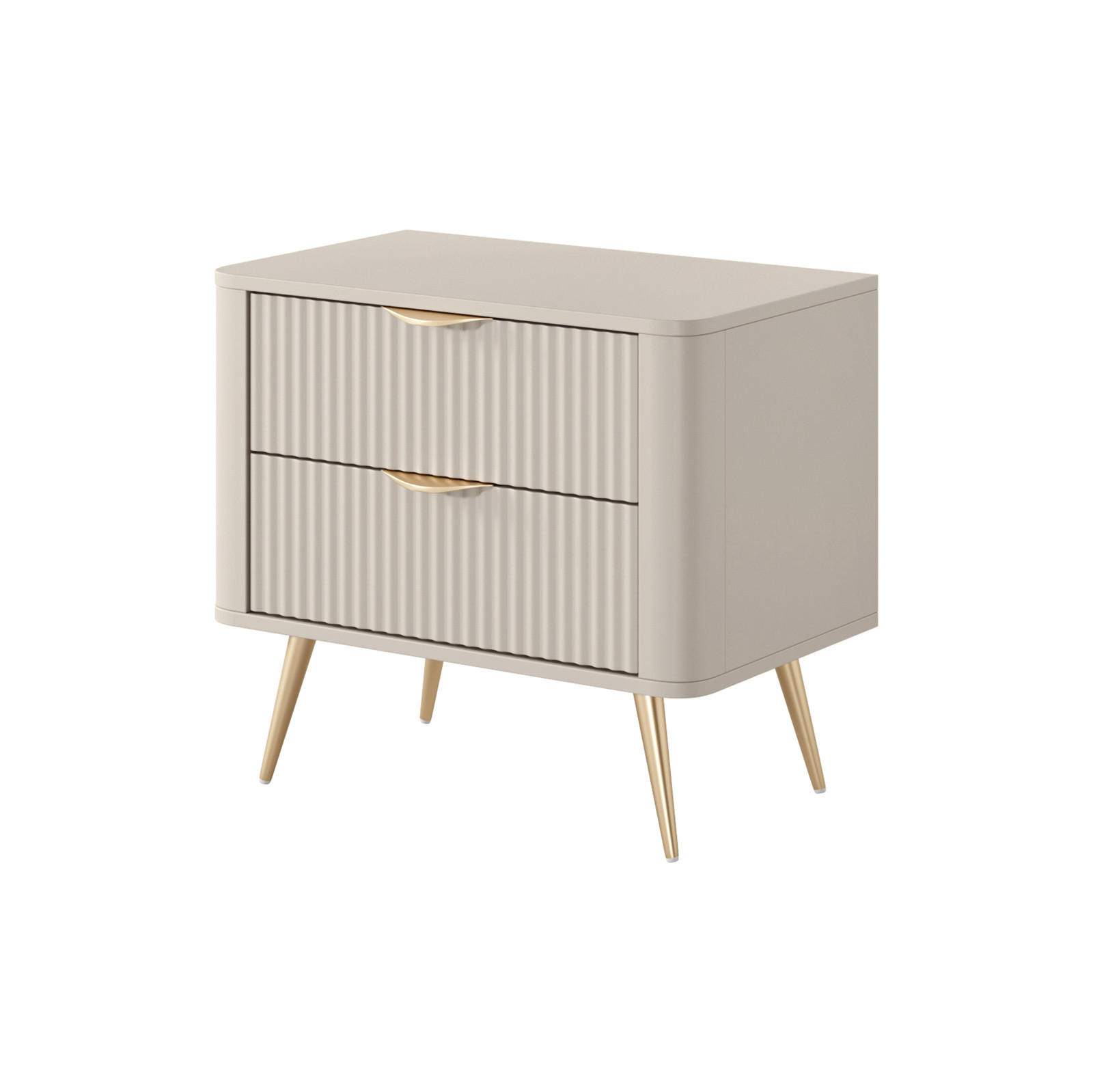 NACHTKONSOLE Flore Beige / Gold - 48 cm - mit 2 geriffelten Schubladen - Beige/Gelb, Holz/Holzwerkstoff (63/55/38cm) - Ravio