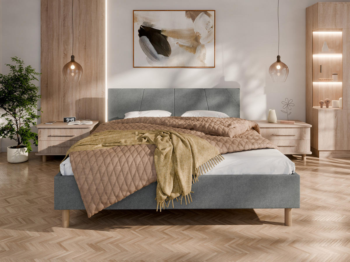 POLSTERBETT ALMORE 160x200cm Elegantes Polsterbett für modernen Wohnstil , 7-Zonen-Taschenfederkernmatratze mit kokos ARLAN (21 cm), grau - Grau, Holz (160/200cm) - Panda Möbel