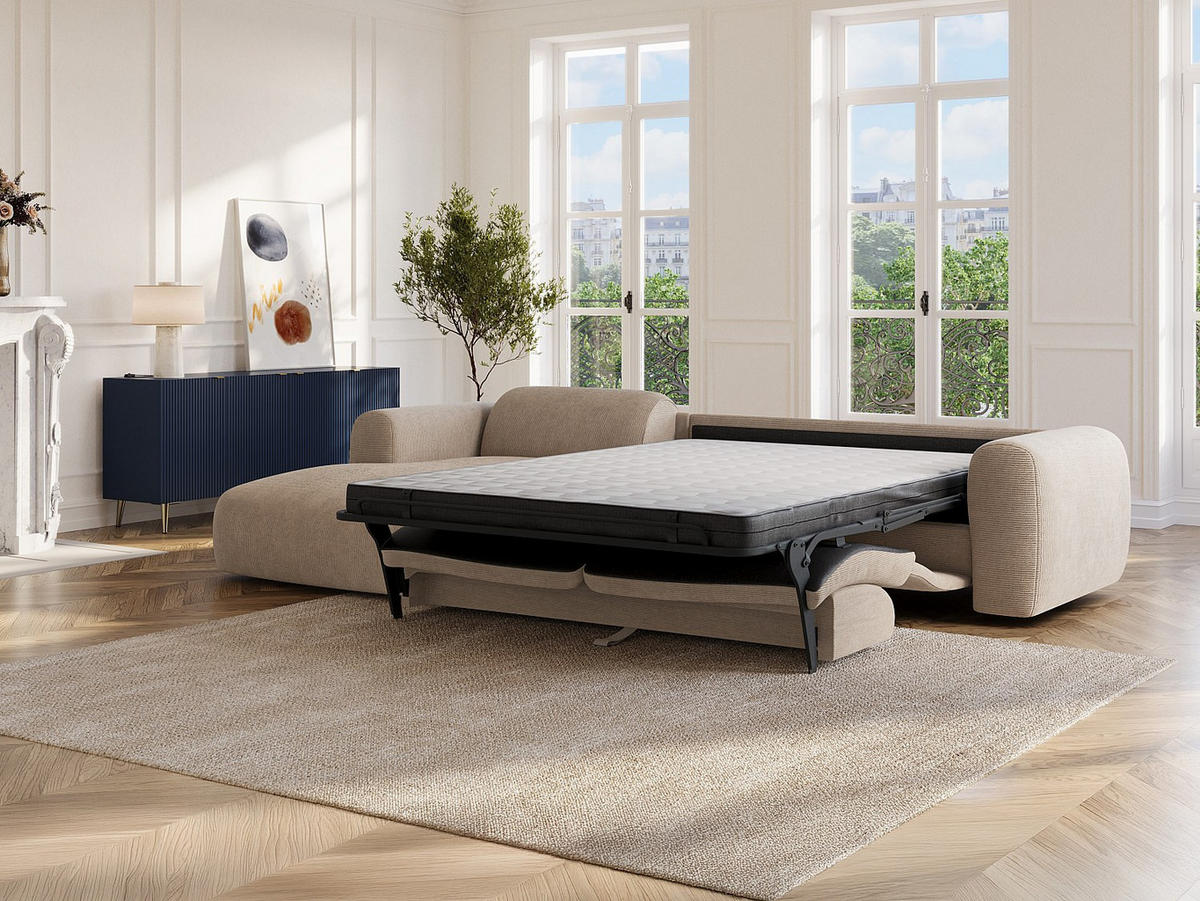 ECKSOFA mit Schlaffunktion - Ecke links - Cord fein gerippt - Beige - POGNI - Beige, Textil (299/165cm) - Vente-Unique