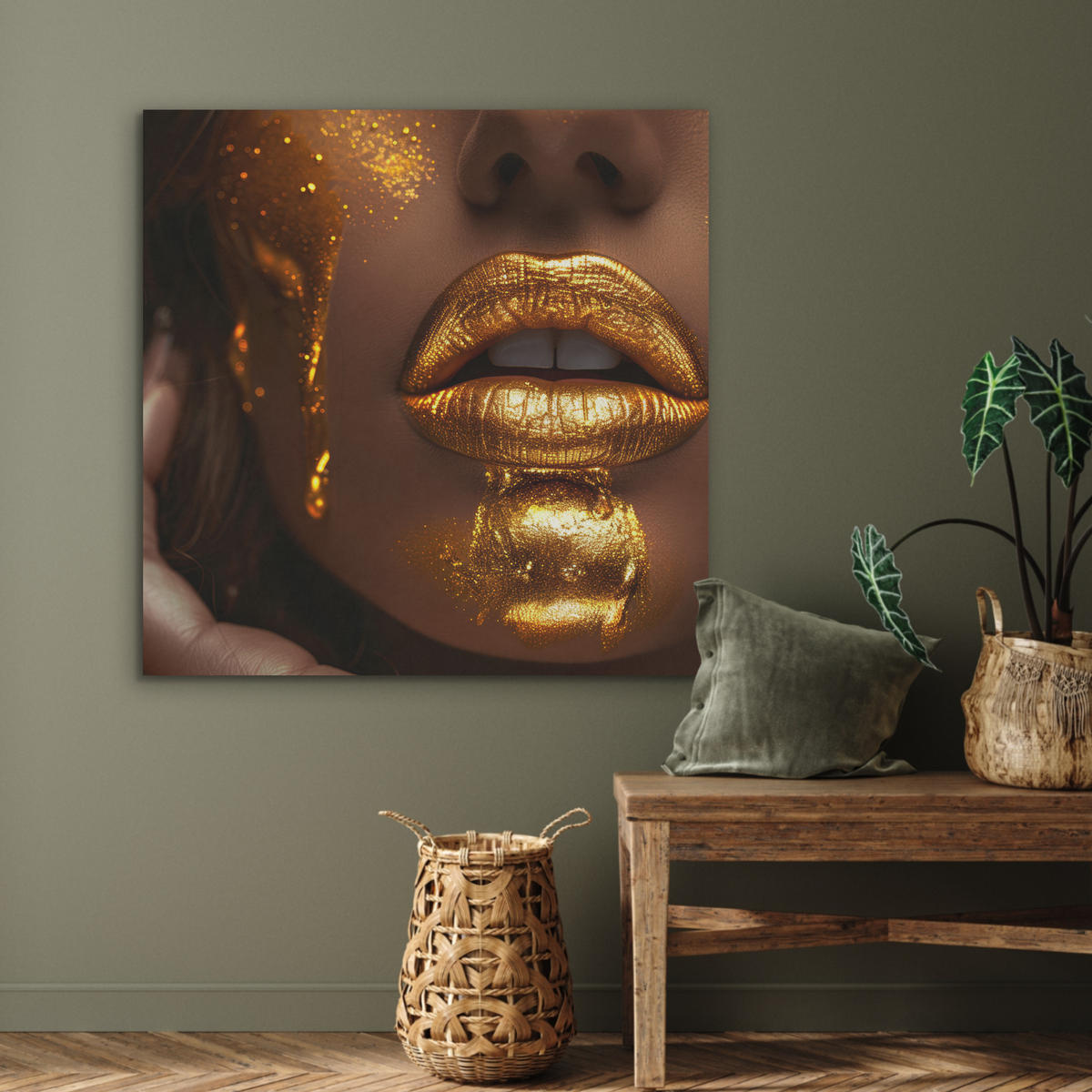AKUSTIKPANEEL Frau - Gold - Luxus - Porträt 90x90 cm - Goldfarben, Textil (90/0.9/90cm) - MuchoWow