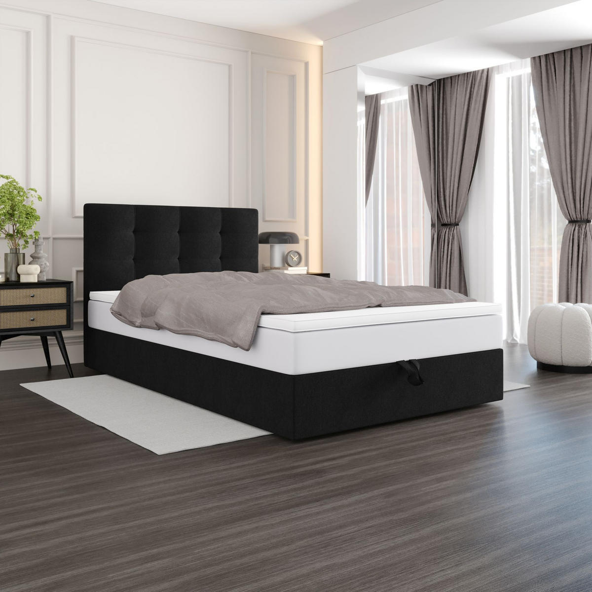 BOXBETT DUO 1 90x200 Cosmic 100, mit Matratze H3 und Topper, Schwarz - Schwarz, Holz/Kunststoff (90/200cm) - Bedante