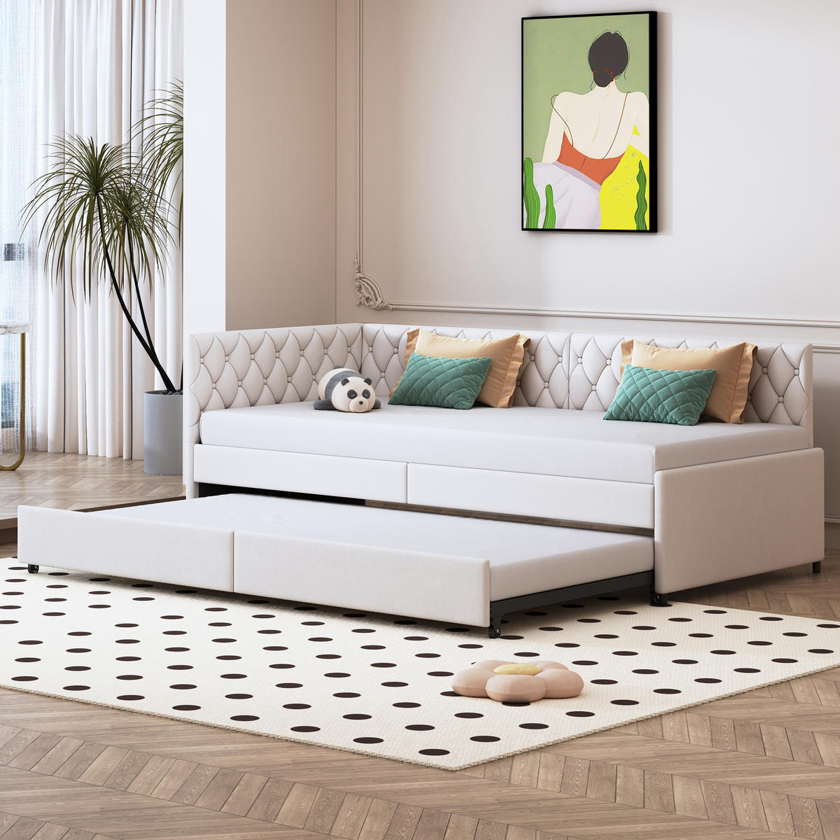 POLSTERBETT Ausziehbares Schlafsofa 2*90 x 200 cm, Beige, Samt - Beige, Textil/Metall (90/200cm)