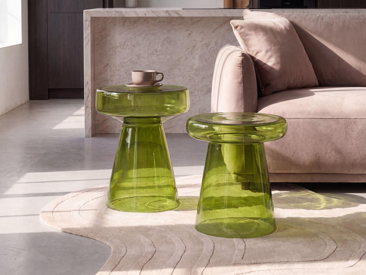 BEISTELLTISCH 2er-Set Glas Grün - Grün, Glas (39/39/43cm) - Beliani