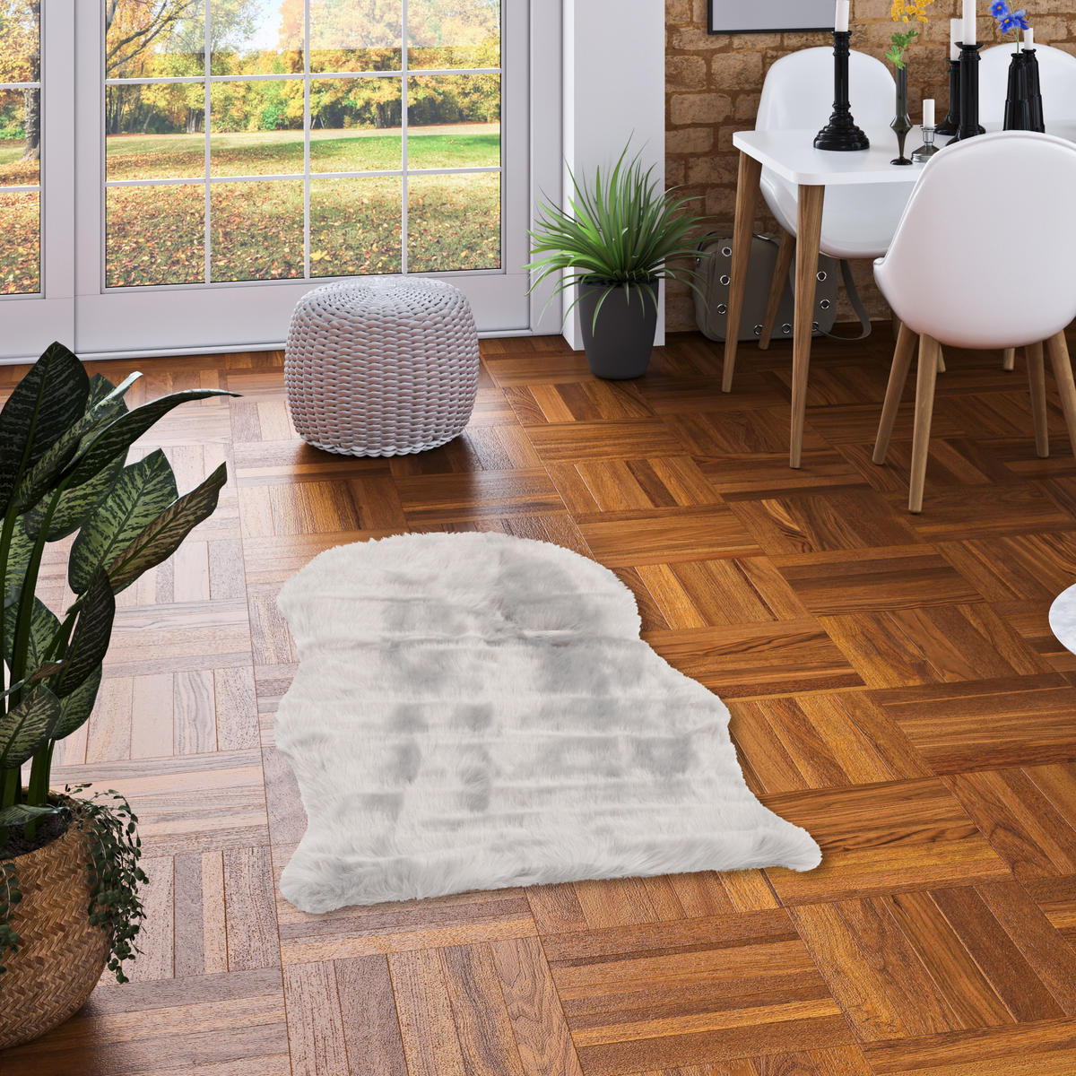 LUXUS SUPER SOFT FELLTEPPICH ASPEN MELIERT SHAPE - Hellgrau, Textil (55/80cm) - Pergamon
