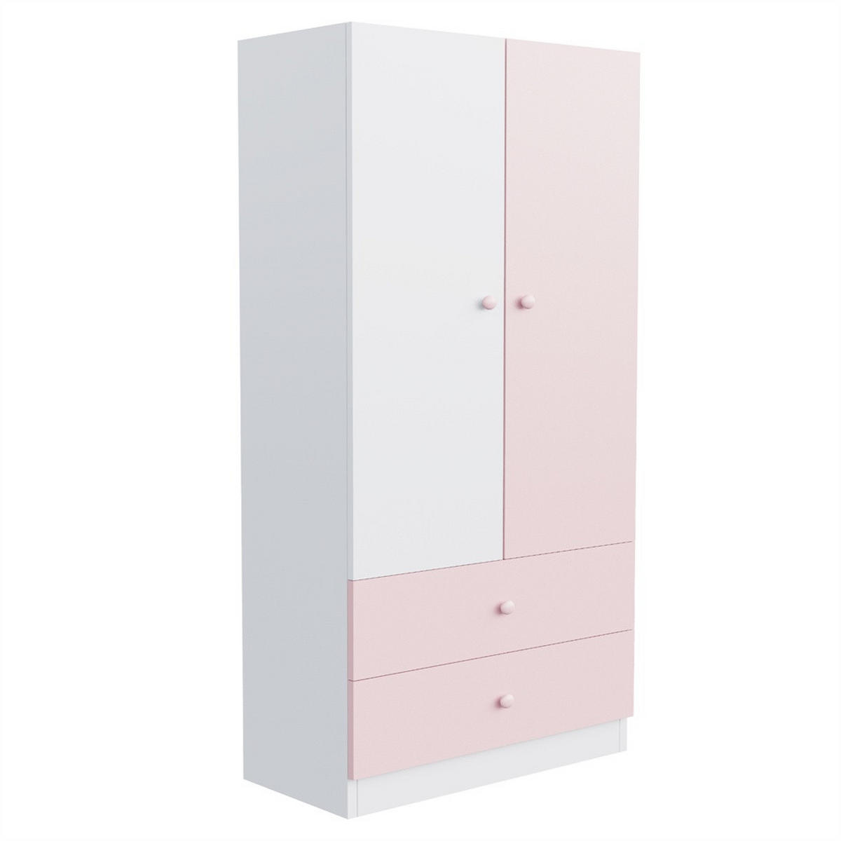 KLEIDERSCHRANK mit 2 Türen & 2 Schubladen und rosa Griffen 70x40x170 cm - Farbblock-Design - Rosa & Weiß - Pink, Holzwerkstoff (70/170/40cm) - DELFA