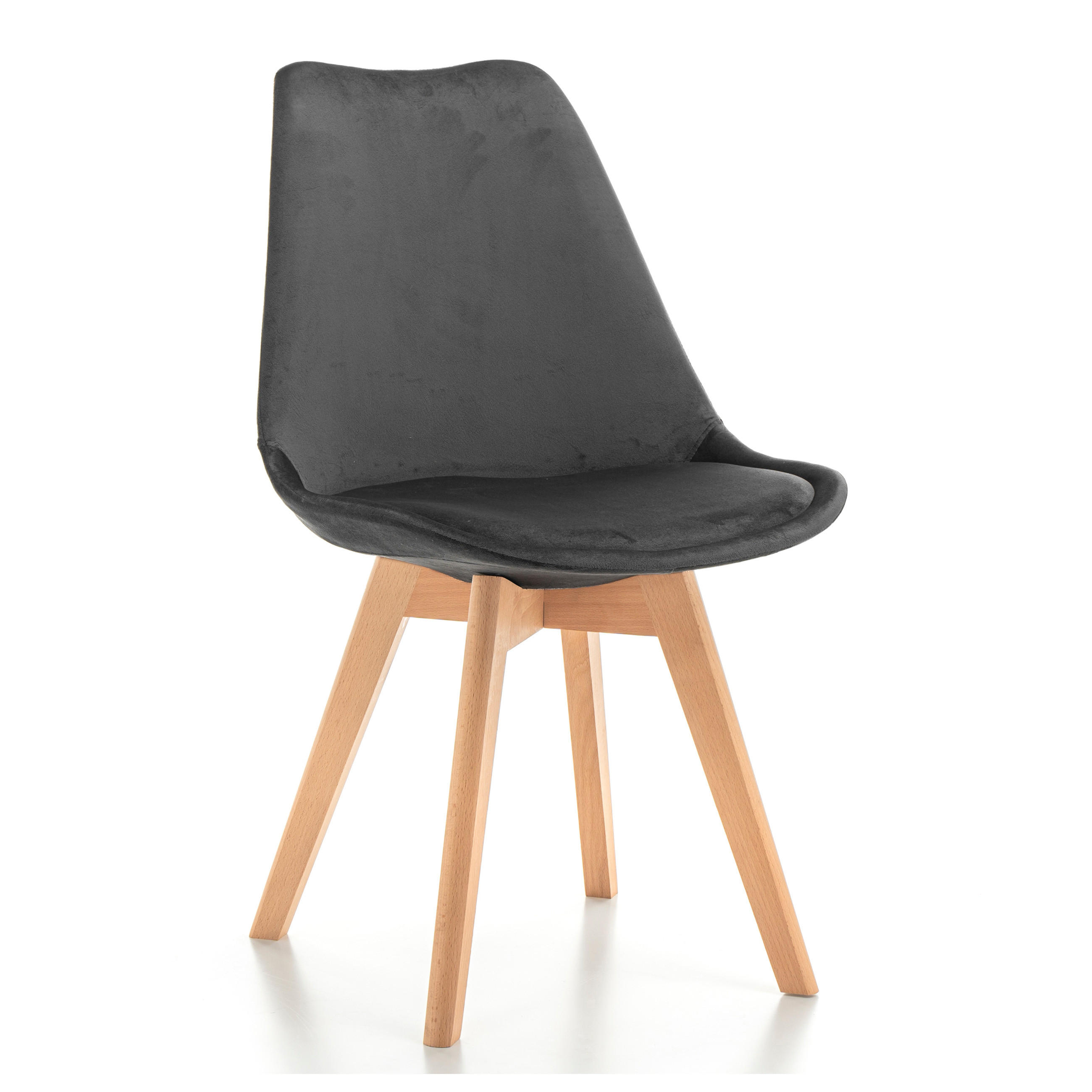 STUHL Dublin modern grau, Holzbeinen - Veloursstoff und Polsterschaum - Naturfarben/Grau, Holz/Textil (50/83/54cm) - NEW HOME