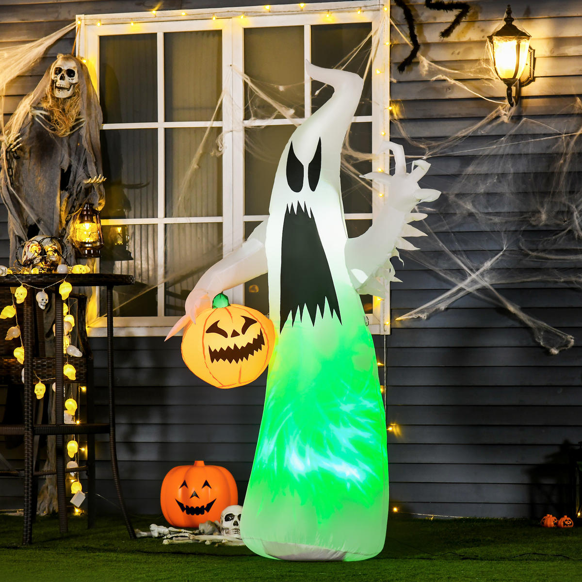 HALLOWEEN Selbst aufblasendes Spuk Gespenst Halloween Dekoration LED beleuchtet - Weiß, Kunststoff (65/180/105cm) - HOMCOM