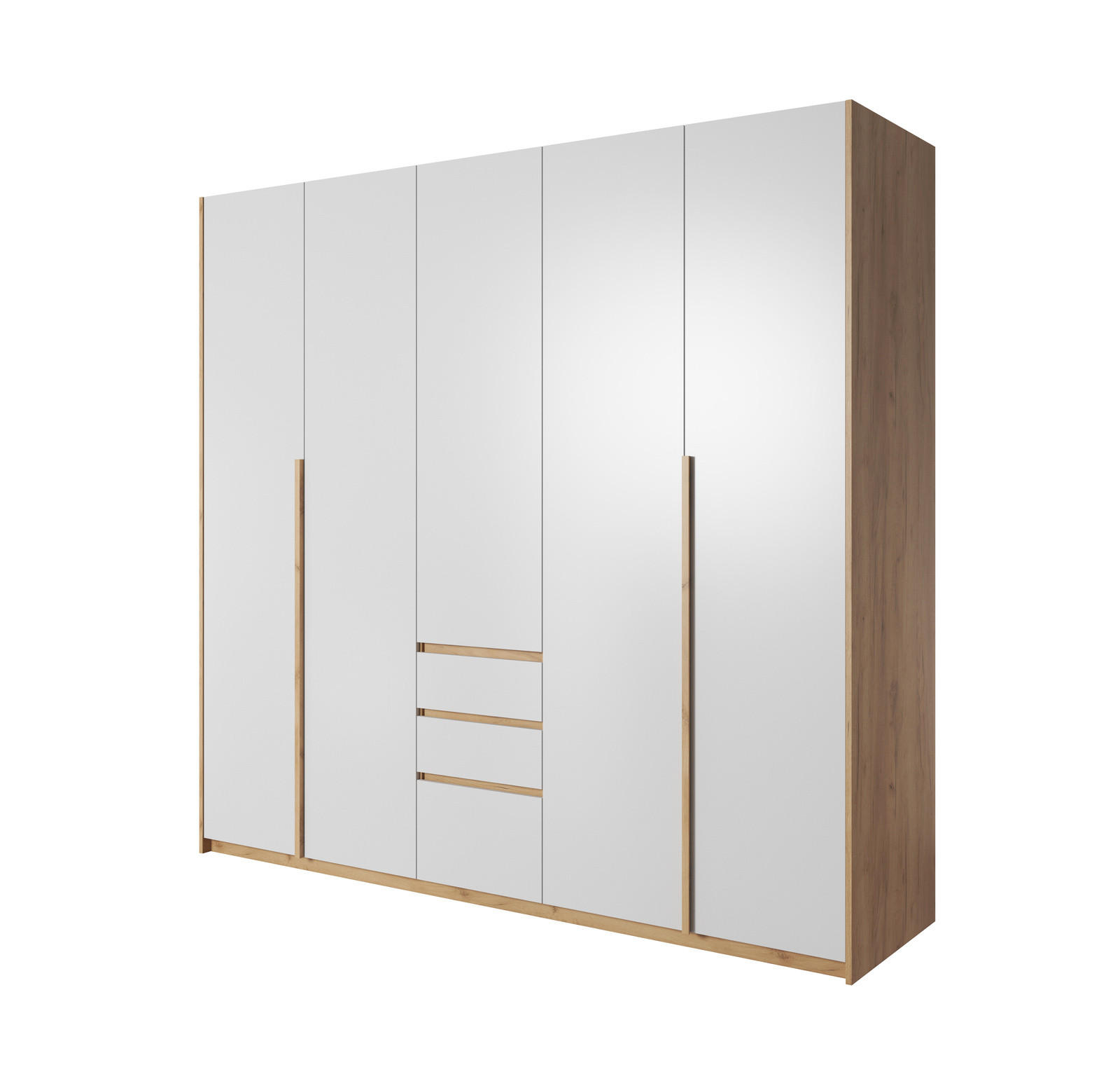 KLEIDERSCHRANK CORSA 225 cm Eiche Craft Gold / Weiß - Falttüren & 3 Schubladen - Eichefarben/Weiß, Holz/Holzwerkstoff (225/213/60cm) - Ravio