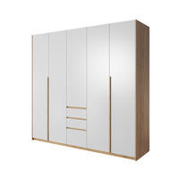 KLEIDERSCHRANK CORSA 225 cm Eiche Craft Gold / Weiß - Falttüren & 3 Schubladen - Eichefarben/Weiß, Holz/Holzwerkstoff (225/213/60cm) - Ravio