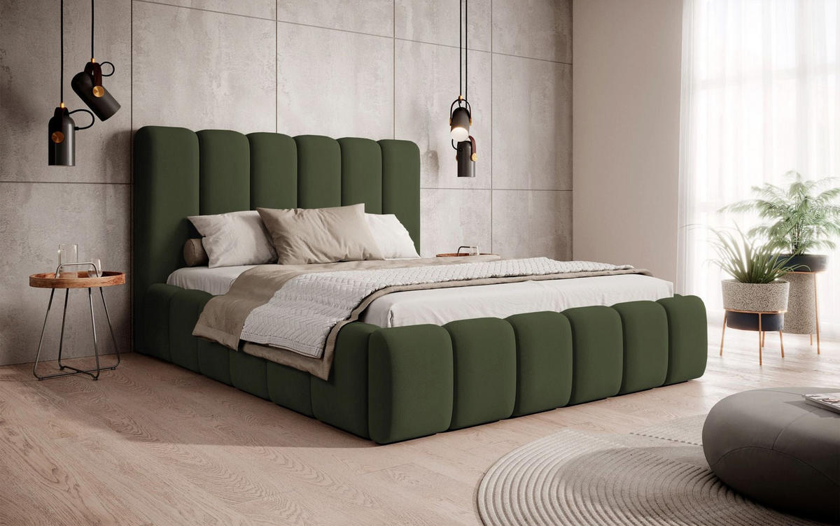 POLSTERBETT Biscottino Grün mit Samtbezug 180x200 cm - Silberfarben/Grün, Textil (180/200cm) - Selsey