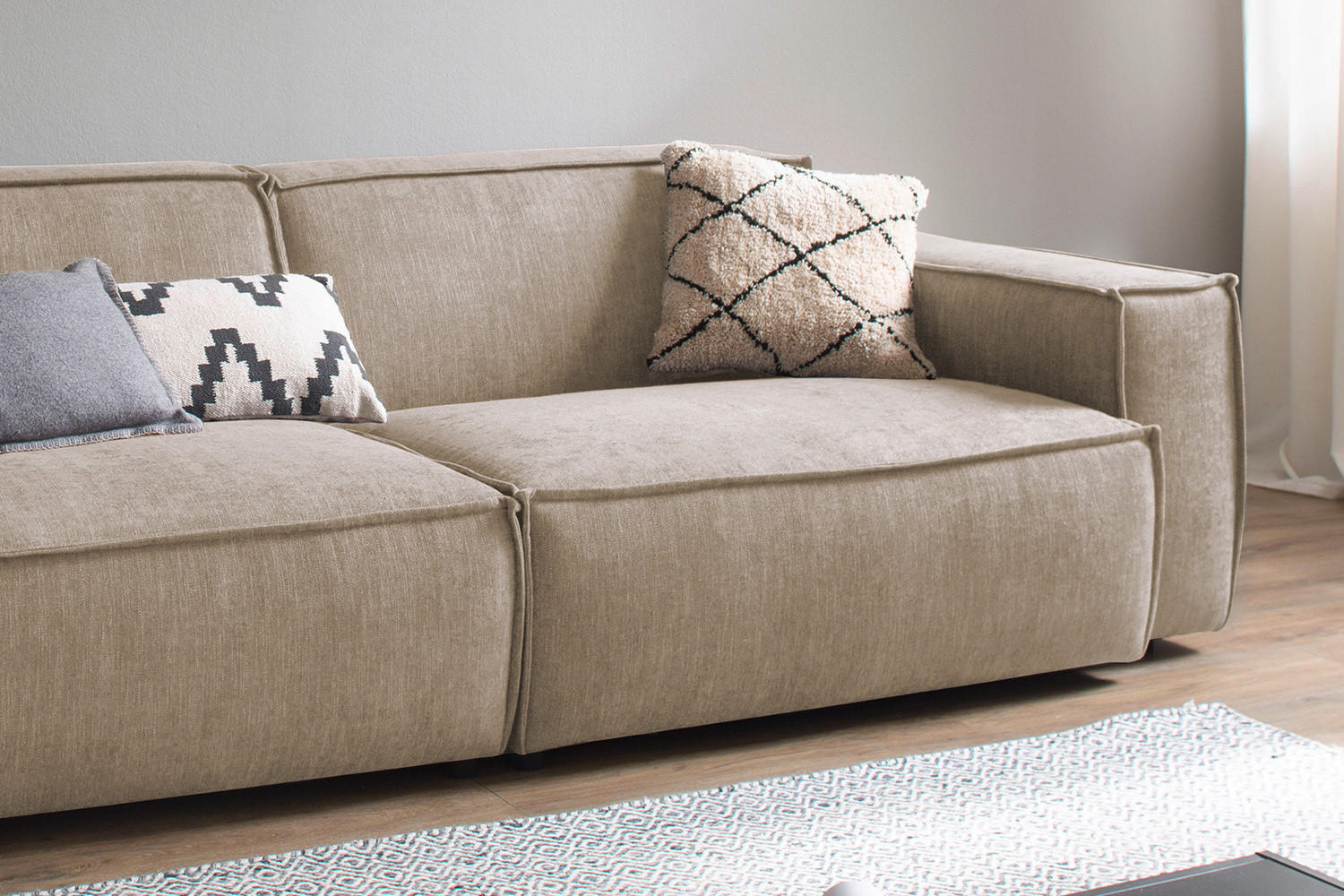 SOFA SAMU Taupe Webstoff - Taupe/Schwarz, Textil (236/72/106cm) - KAWOLA