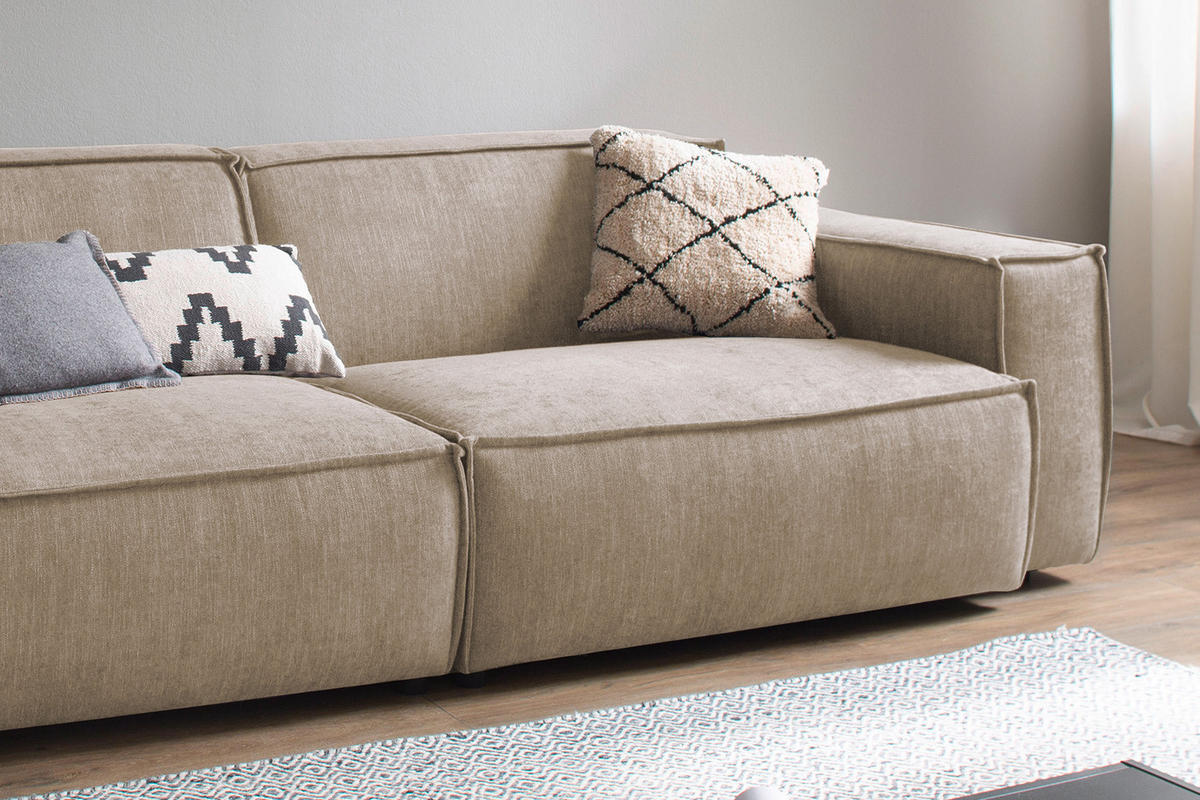 SOFA SAMU Taupe Webstoff - Taupe/Schwarz, Textil (256/72/106cm) - KAWOLA