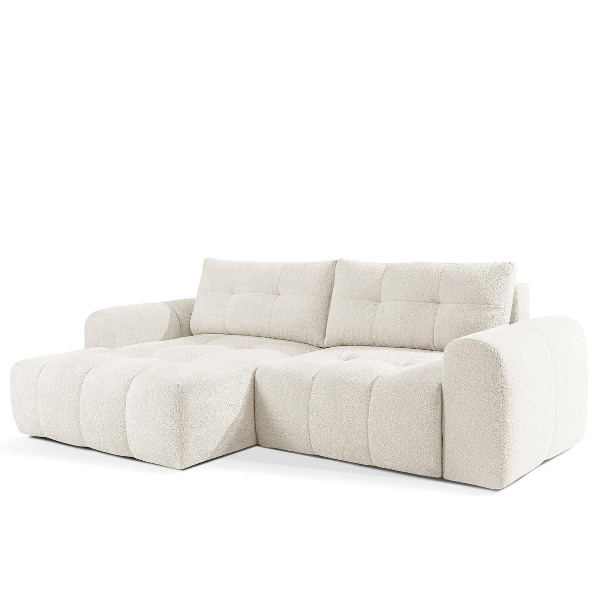 ECKSOFA MIT HOCKER RAVIA, Bouclé, Weiß - Weiß, Holz/Textil (96/50cm) - KONSIMO®