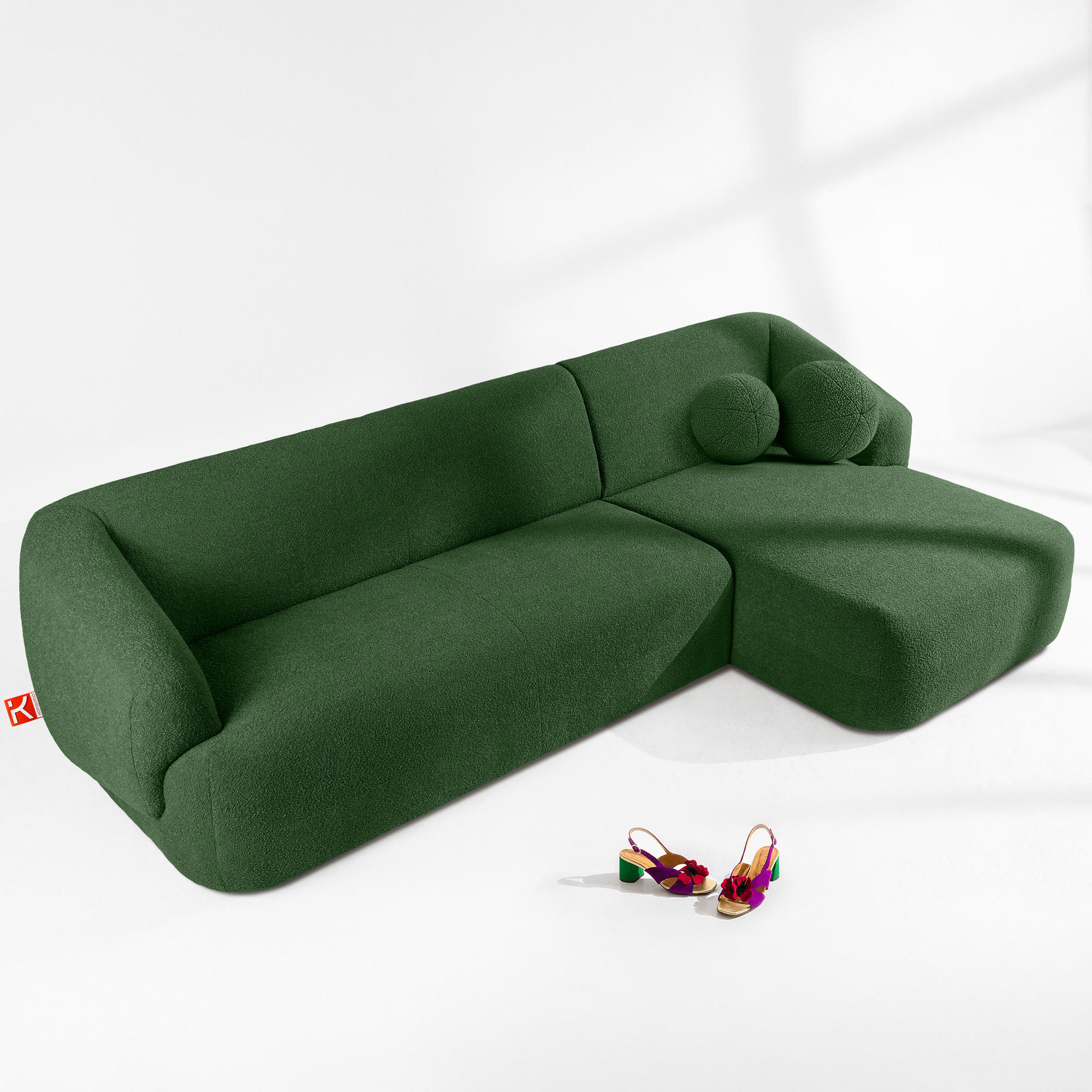 ECKSOFA RECHTS VIRA, Grün, Bouclé - Schwarz/Grün, Holz/Holzwerkstoff (300/160cm) - KONSIMO®