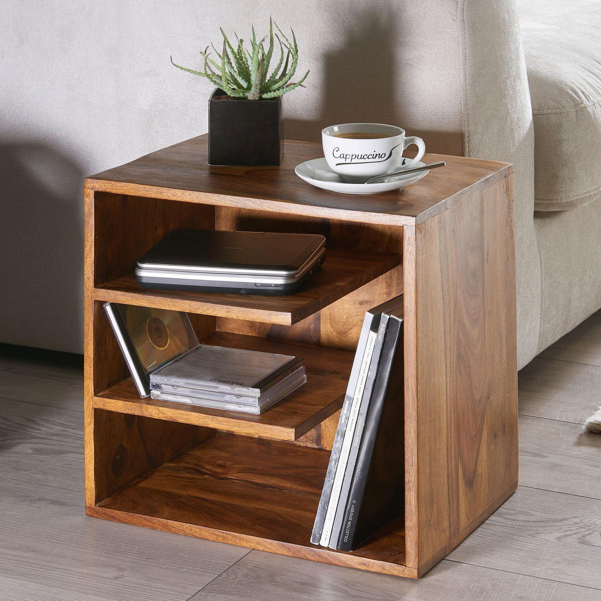 BEISTELLTISCH – Massivholz 43x43x30 cm mit 3 Ablageflächen - Braun, Holz (30/43/43cm) - KADIMA DESIGN