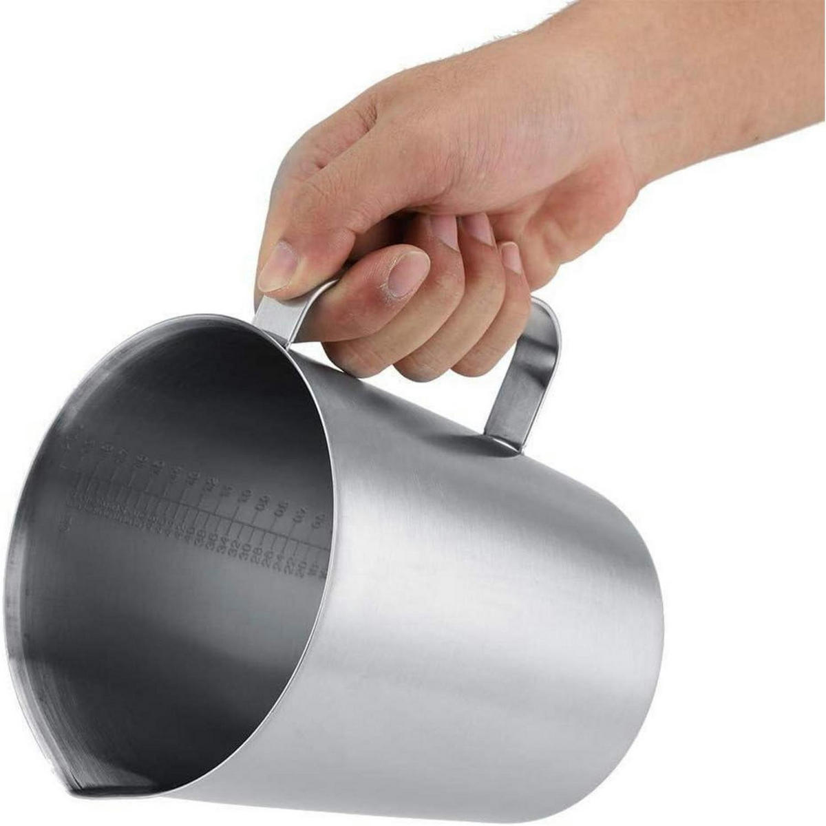 MESSBECHER Edelstahl 2000 ml mit Griff - Silberfarben, Metall (2L)