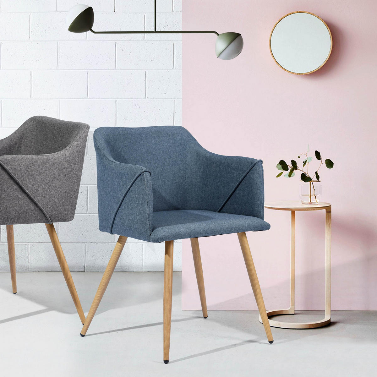 ESSZIMMERSTUHL 2er-Set Stoff Blau - Blau, Holz/Holzwerkstoff (54/75/53cm) - Urban Meuble