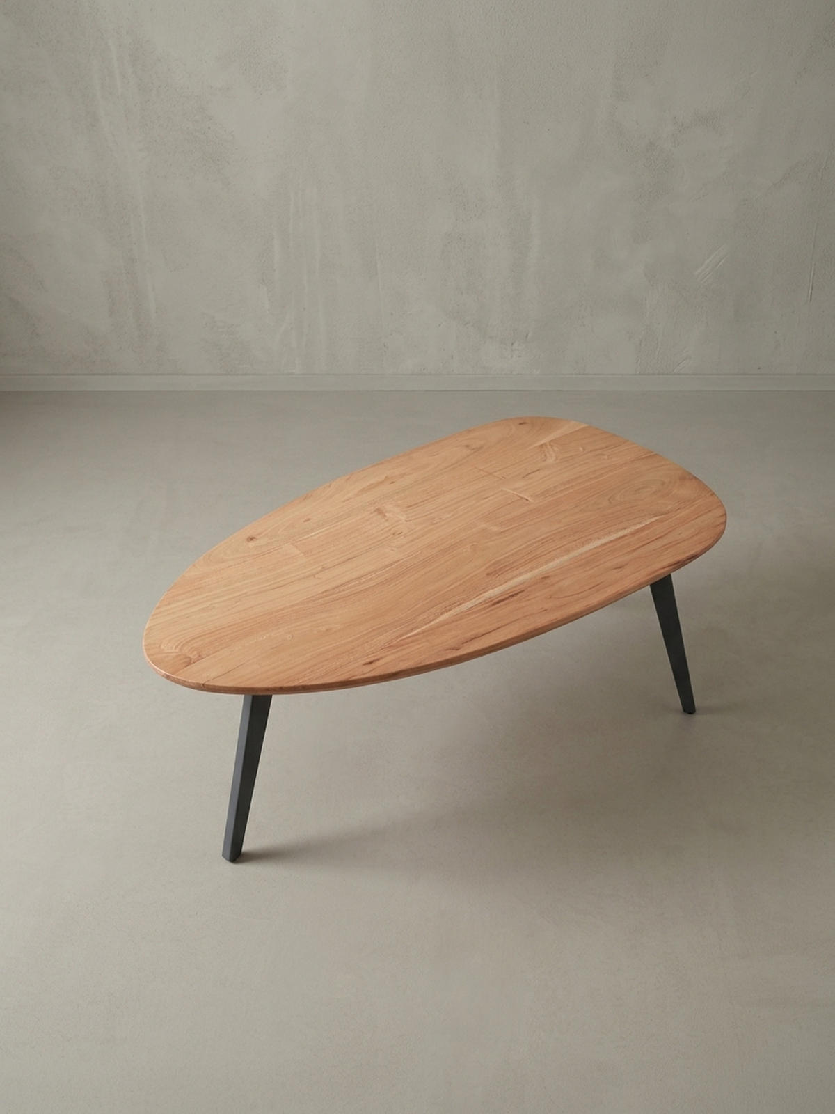 COUCHTISCH in Nierenform aus Akazie Massivholz mit stabilen Metallbeinen - Beige/Anthrazit, Holz/Metall (60/110/45cm) - KADIMA DESIGN