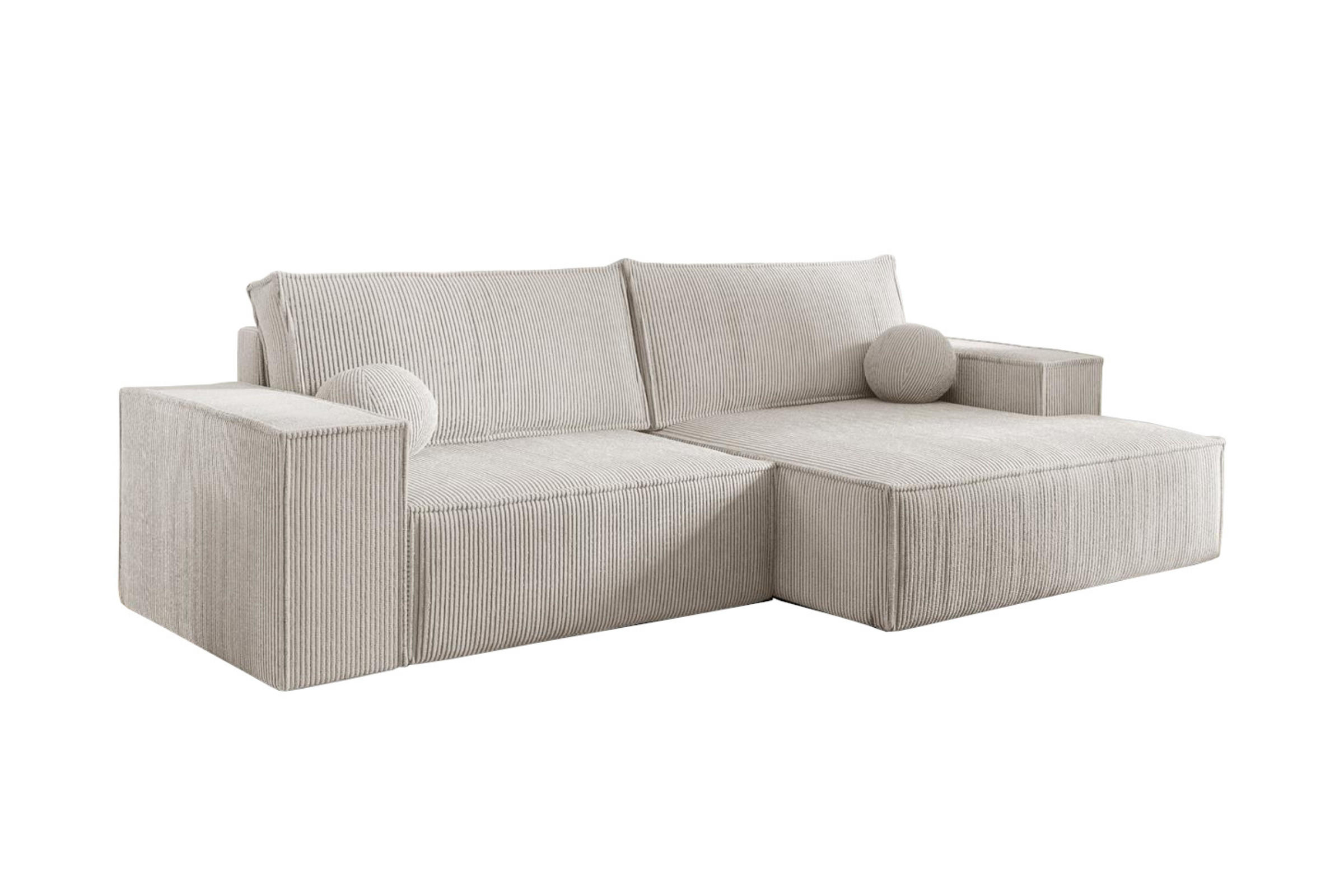 ECKSOFA NEPTUN 255/148 in Cord Creme rechts - Creme, Holz/Holzwerkstoff (255/148cm) - Deine Möbel 24