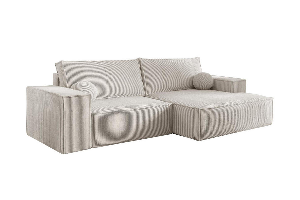 ECKSOFA NEPTUN 255/148 in Cord Creme rechts - Creme, Holz/Holzwerkstoff (255/148cm) - Deine Möbel 24