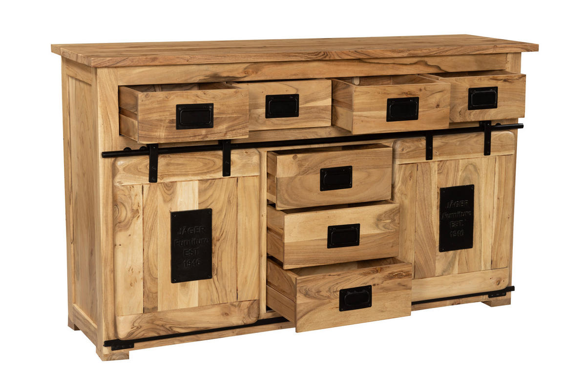 SIDEBOARD LIBRO - Beige/Naturfarben, Akazienholz/Holz (150/90/45cm) - SAM