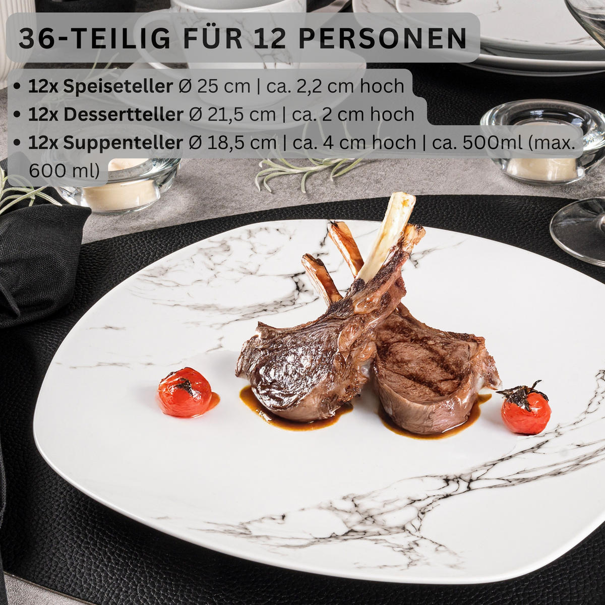 TAFELSERVICE BILGOLA MARMOR - 36 teilig aus Porzellan 12 Personen - Weiß, Keramik (50/30/80cm) - Sänger