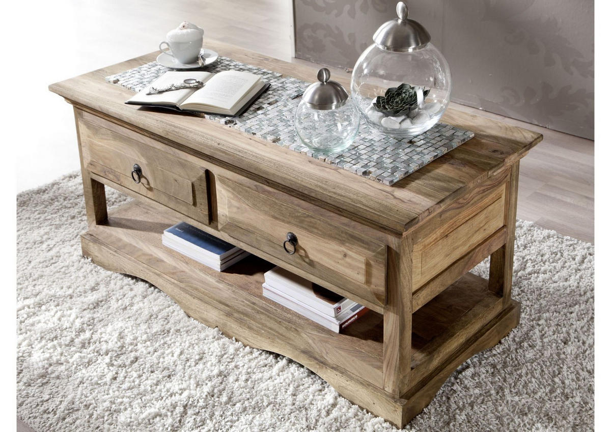 COUCHTISCH Sheesham 110x50x50 grau geölt LEEDS #44 - Grau, Holz (110/50/50cm) - Massivmoebel24