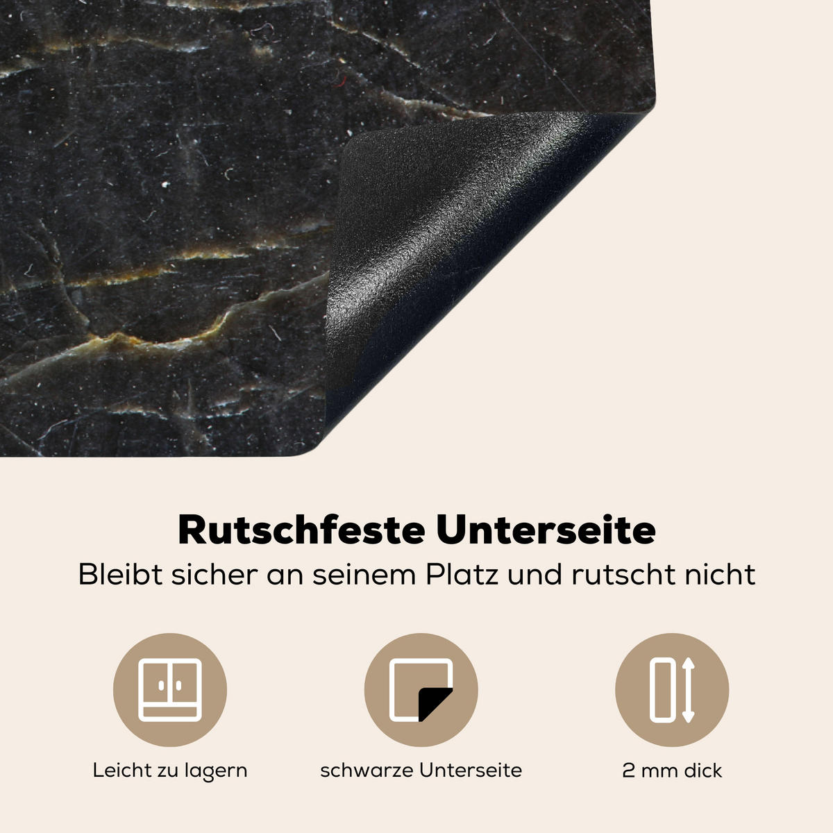 HERDABDECKPLATTE Marmor - Schwarz - Gold - Grau - Marmorstruktur Induktionsschutz 80x52.2 cm - Goldfarben, Kunststoff (80.2/52.2/0.2cm) - MuchoWow