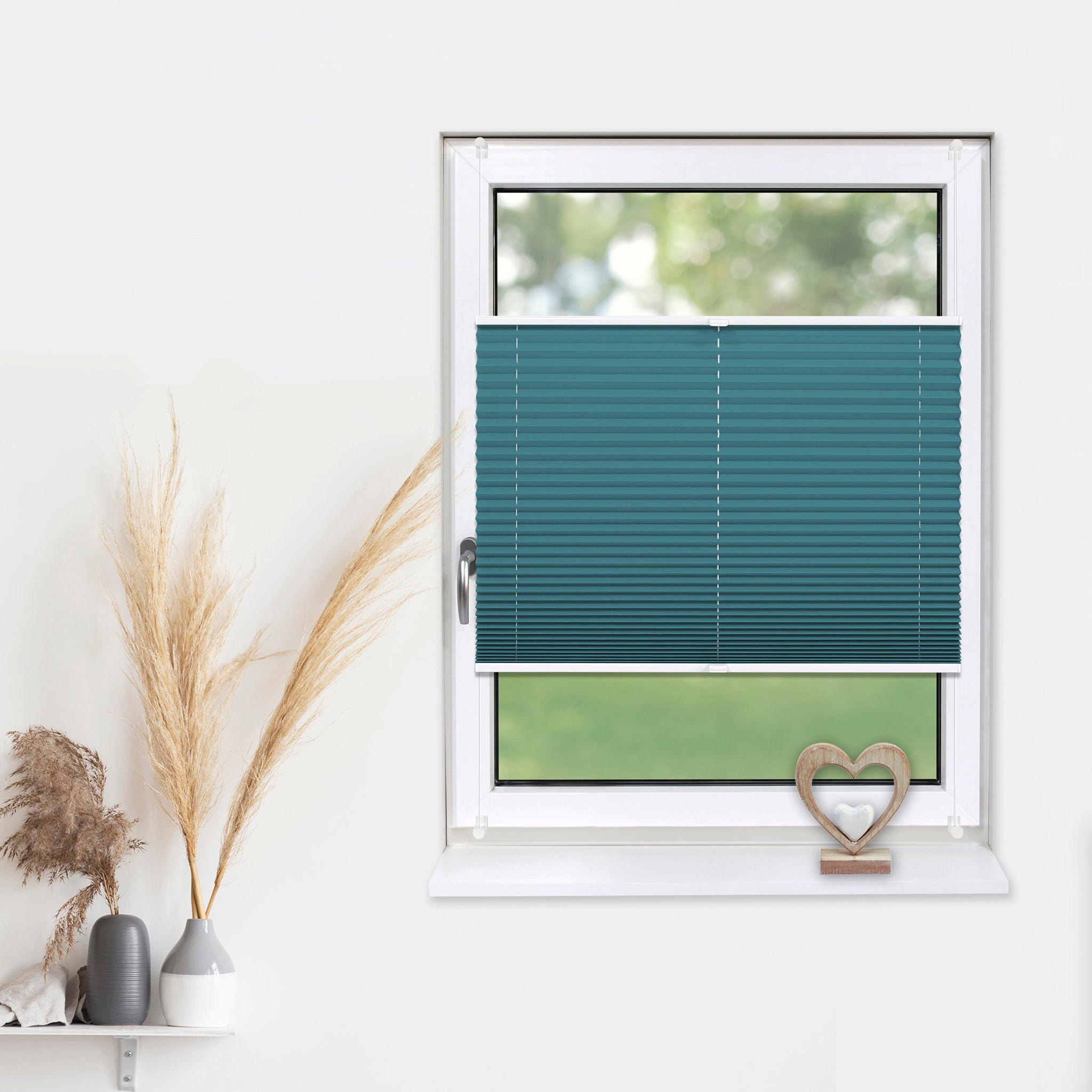 PLISSEE Basic ohne Bohren - Petrol, Textil (90/210cm) - Deco-Raum