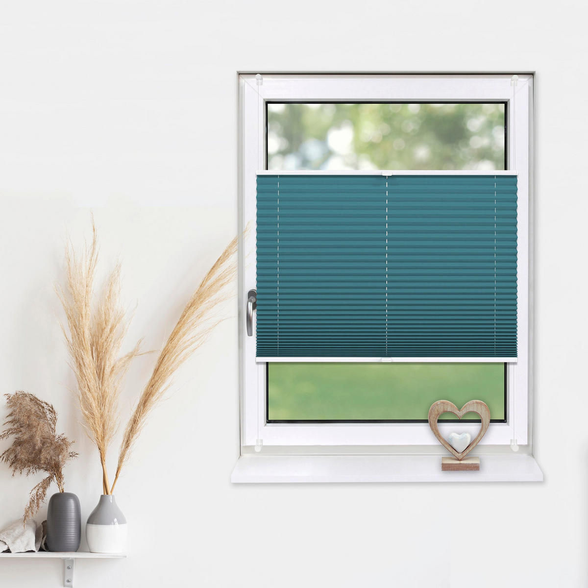 PLISSEE Basic ohne Bohren - Petrol, Textil (120/150cm) - Deco-Raum