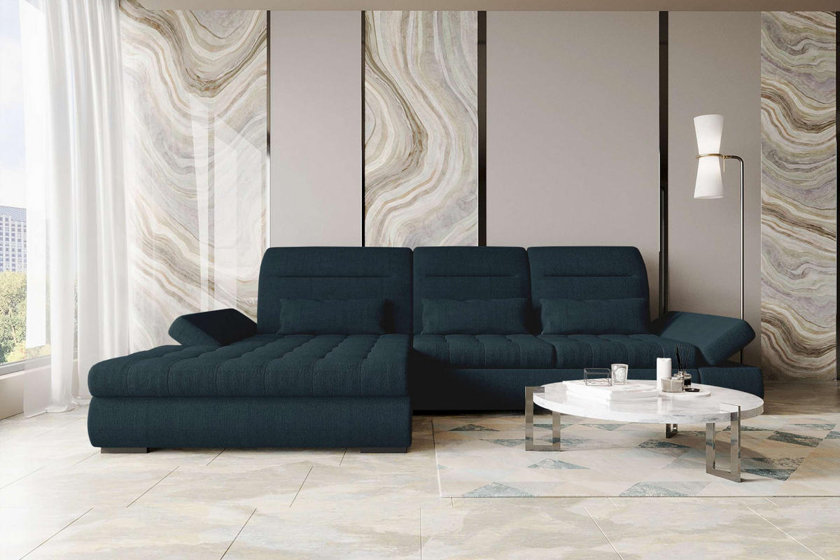 ECKSOFA Toscana Plus Velours inkl. Schlaffunktion - Dunkelblau, Textil (179/300cm) - 99rooms