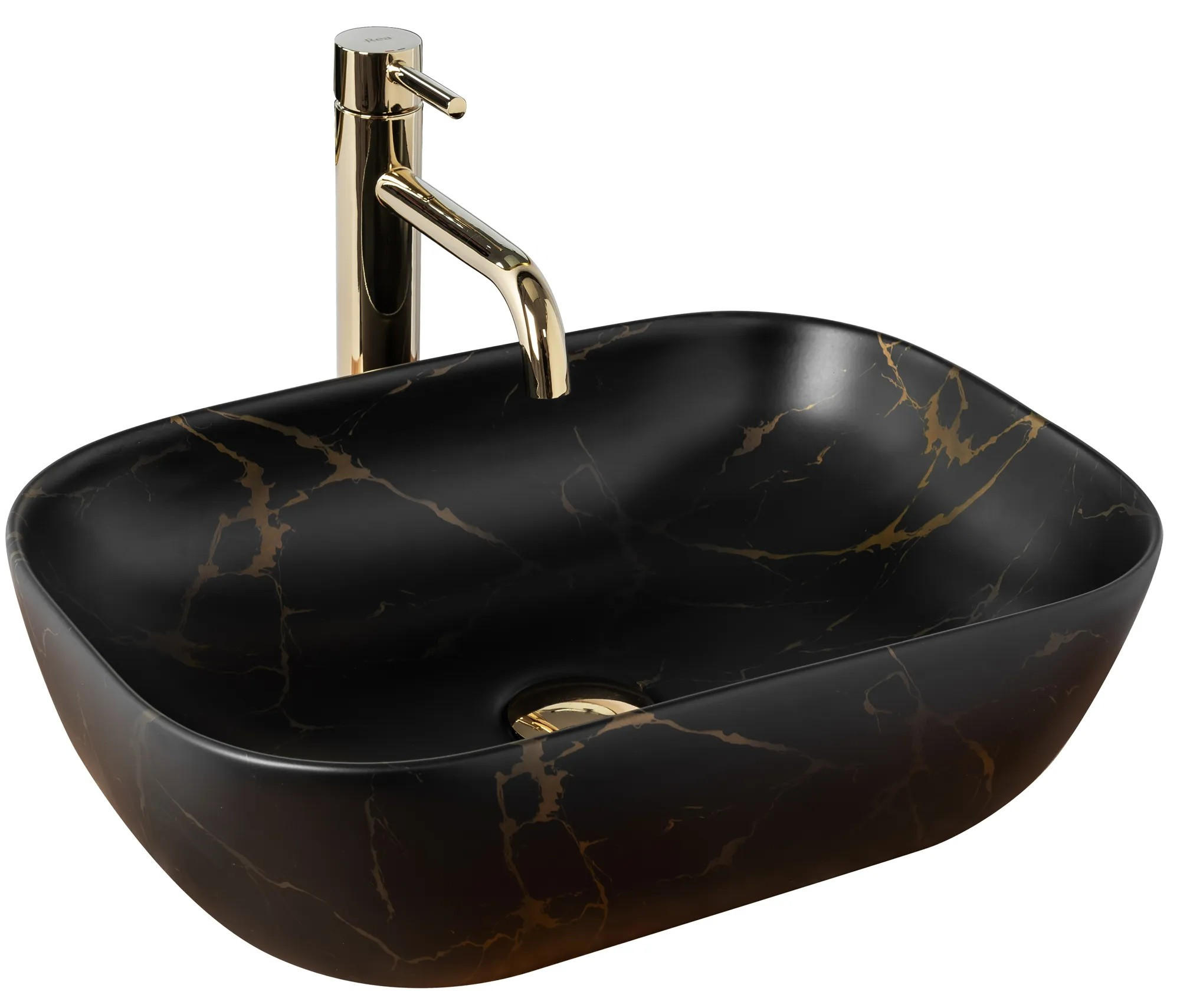 AUFSATZWASCHBECKEN BELINDA BLACK MARBLE MAT 46,5/33,5/13,5 cm - Schwarz, Keramik (46.5/13.5/33.5cm) - REA