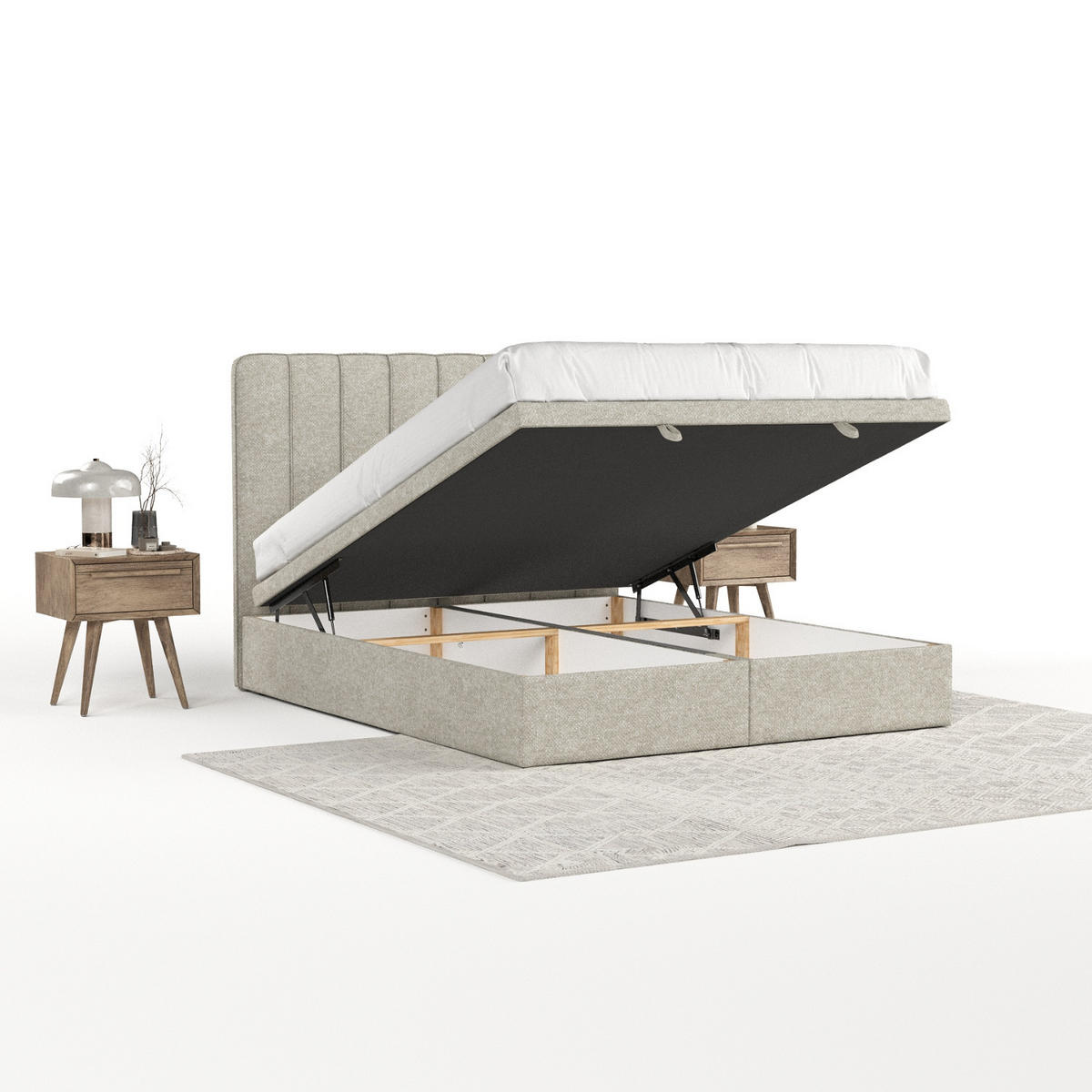POLSTERBETT Vienna mit Stauraum 140/200 cm Beige im Alta Stoff - Beige/Schwarz, Holz/Holzwerkstoff (140/200cm) - AltaBeds