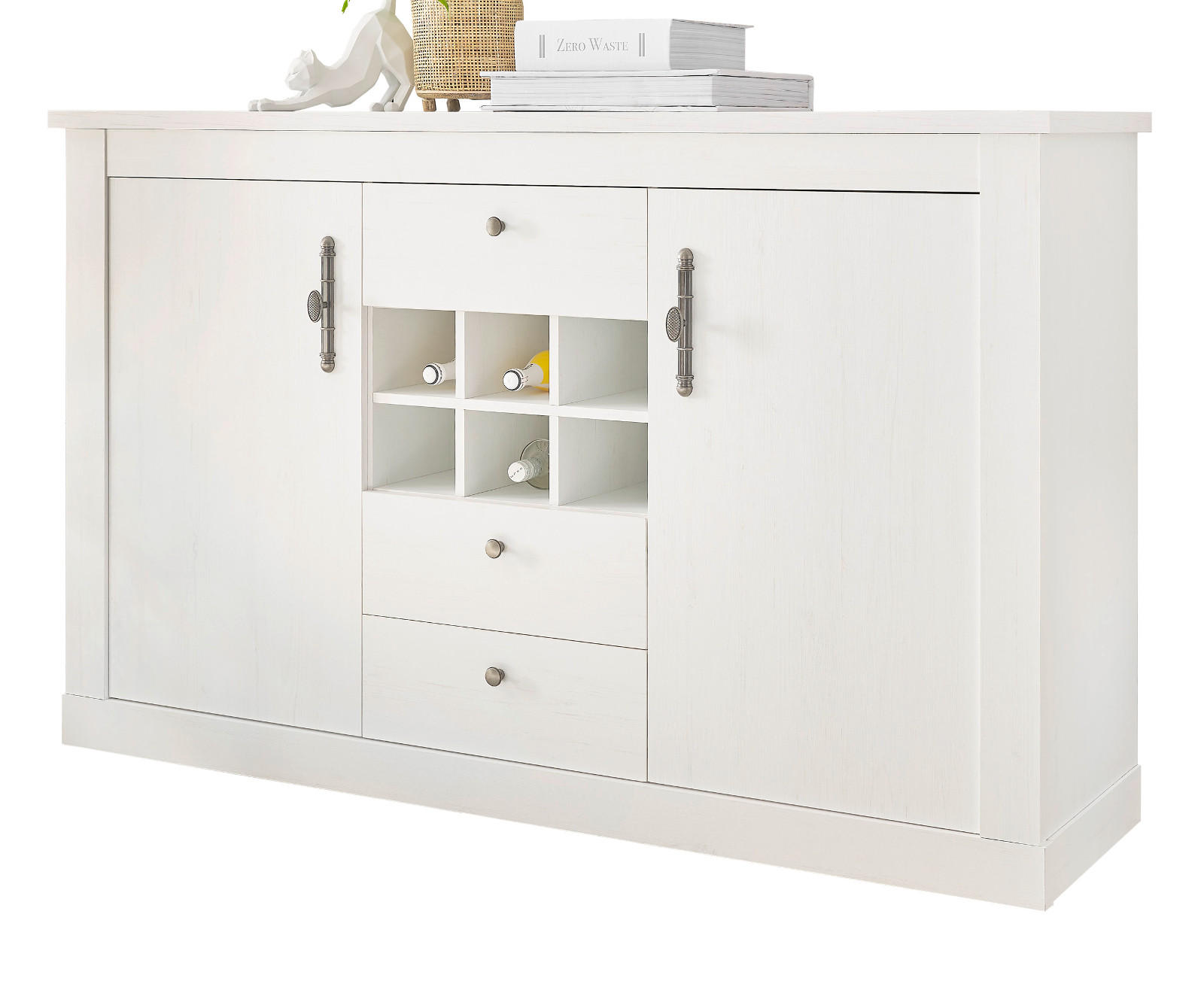 SIDEBOARD weiß Pinie Landhaus, hohe Kommode 166 x 100 cm, Soft-Close-Funktion - Weiß, Holzwerkstoff/Kunststoff (169/104/45cm) - Furn.Design