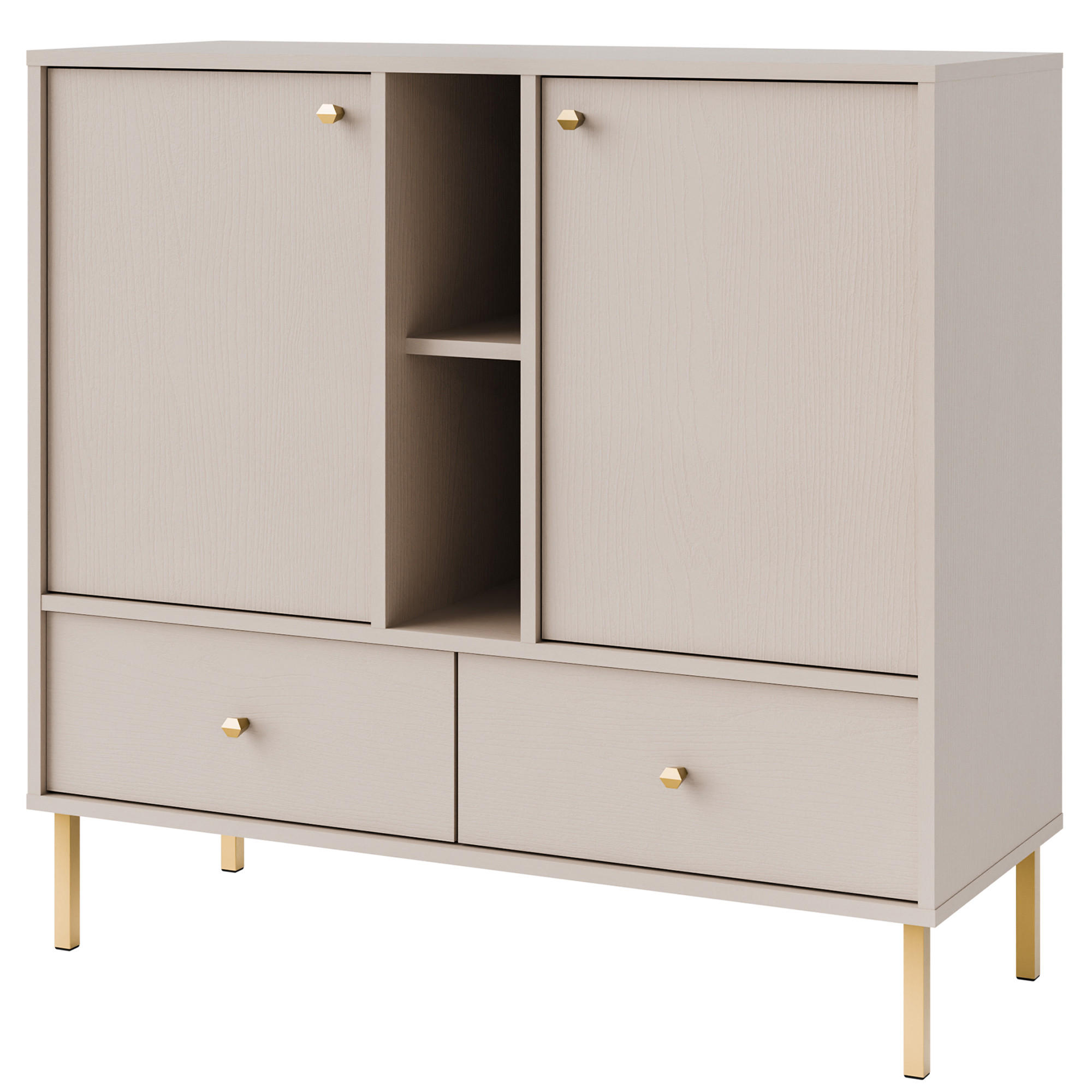 KOMMODE FLOREN, Creme/Gold - Creme, Holzwerkstoff/Metall (100.2/95/40.8cm) - KONSIMO®