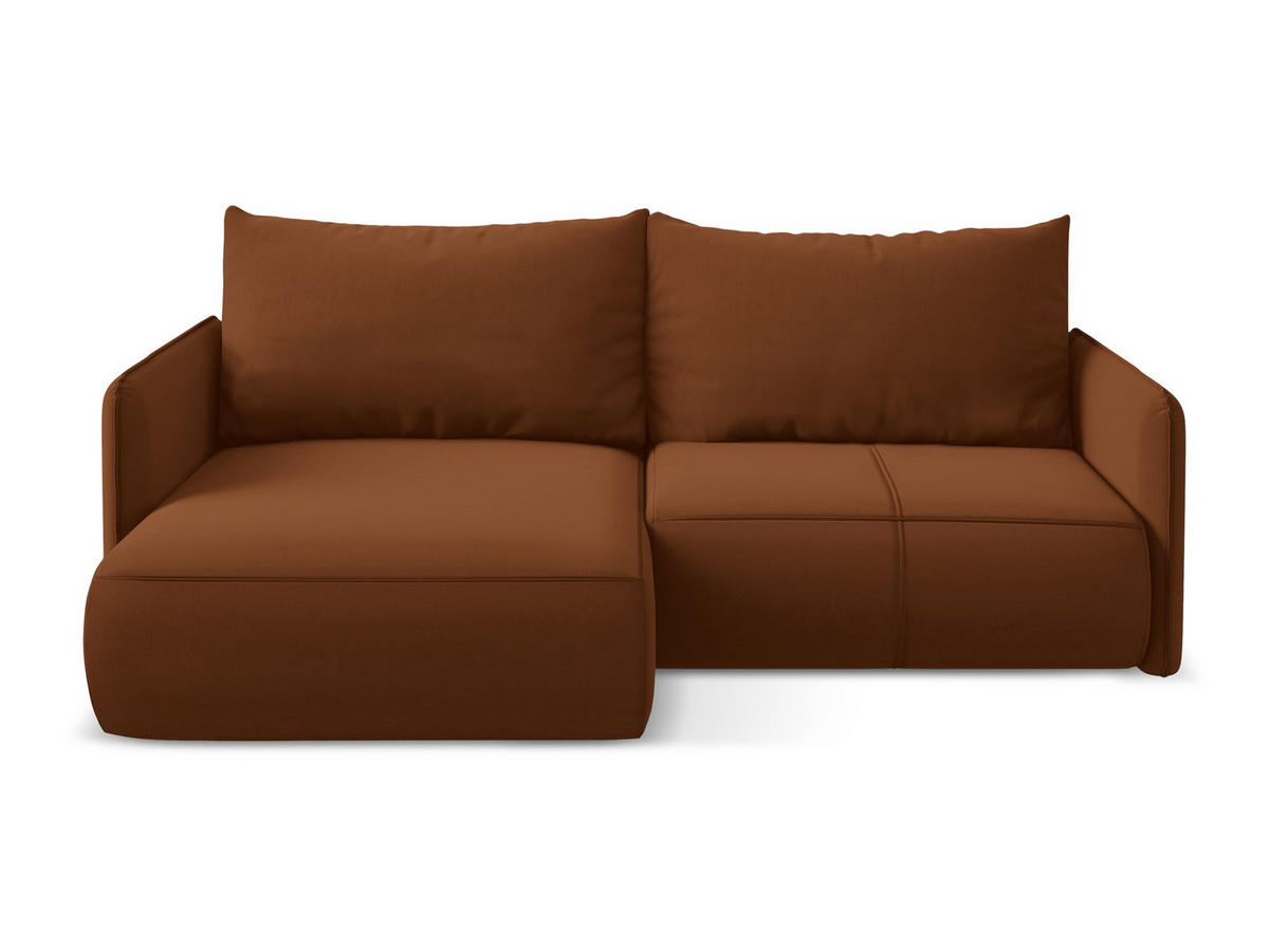 ECKSOFA mit Schlaffunktion Samt Stoff Orange - Terracotta/Schwarz, Kunststoff/Textil (148/207cm) - Makamii